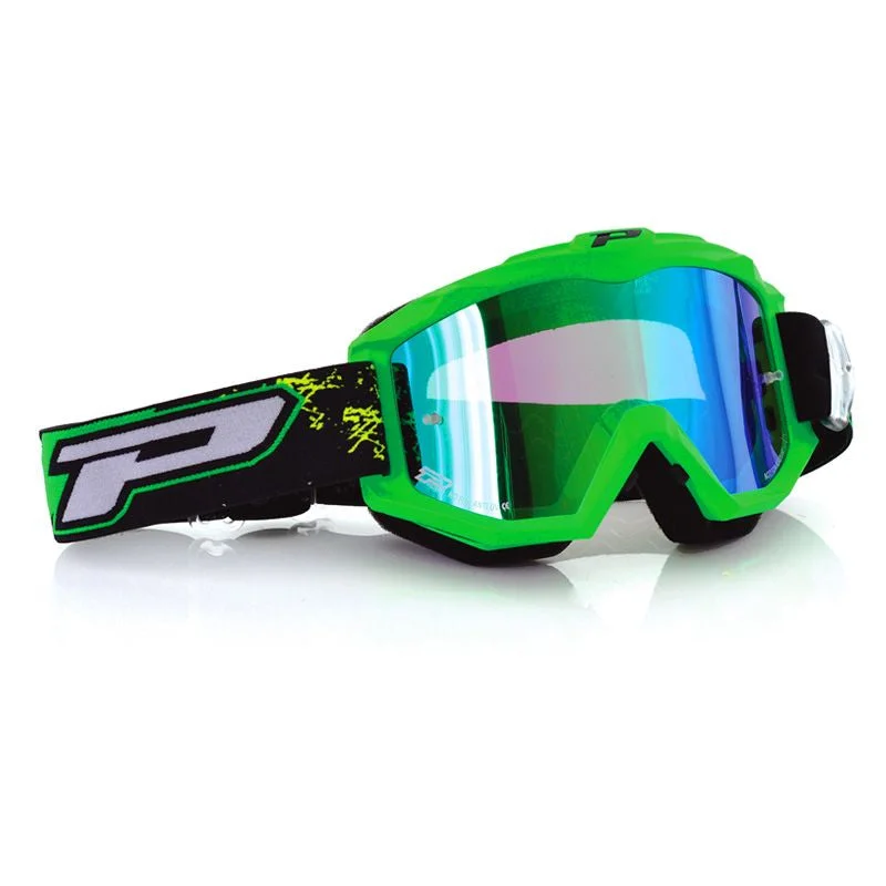 Pro Grip Goggles Off-Road Fluo Matt Green 3204 Lens Mirrored Blue