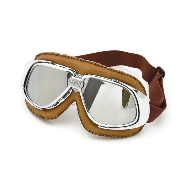 Bandit Classic Goggles Silver Mirrored Lens / Replica Brown Leather