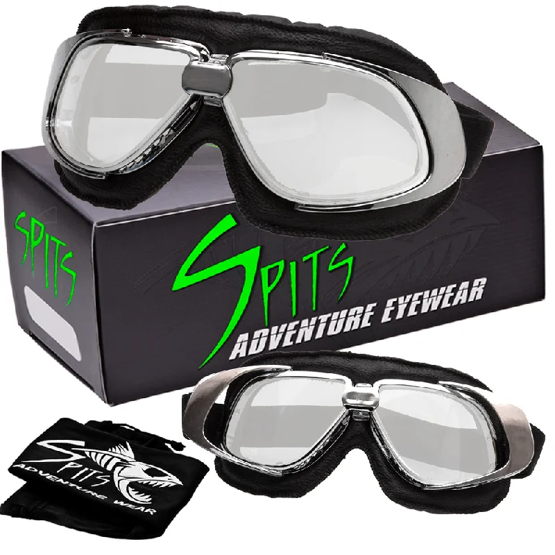 Bomber Retro Leather Aviator Goggles, Various Frame and Lens Color Options